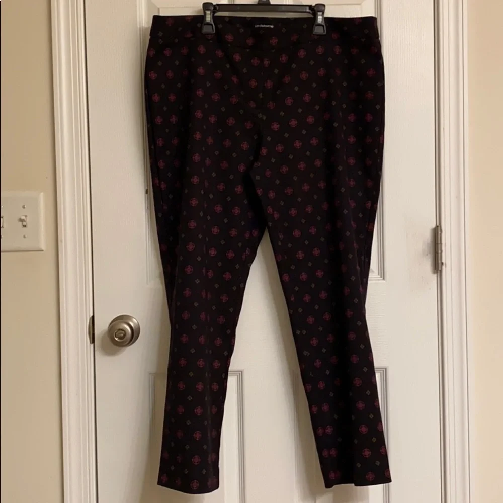 Liz Claiborne Black & Red Print Cotton-Blend Comfy Emma Pants Size 14